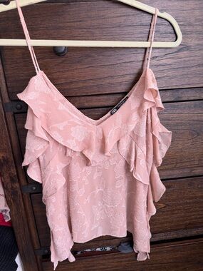 Zara Blush Pink Floral Ruffle Tank
